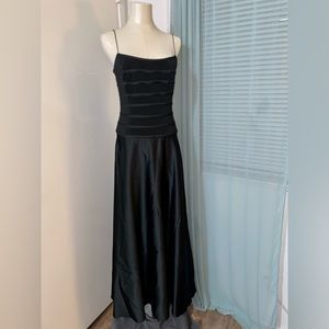 Vintage JS Collections Petite black gown -satin skirt & spaghetti straps- size 8